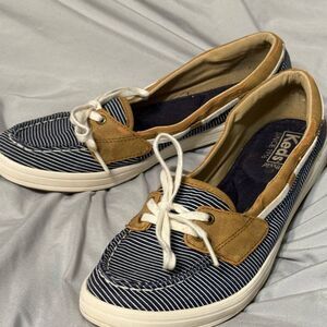 Keds Blue and Tan Sneakers with Striped Design
